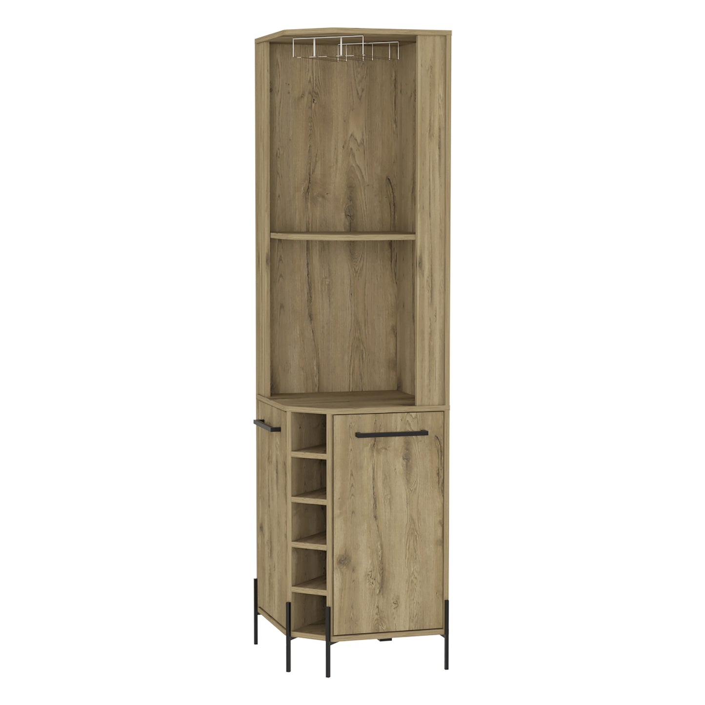 71" Natural Wood Corner Bar Cabinet With Two Doors