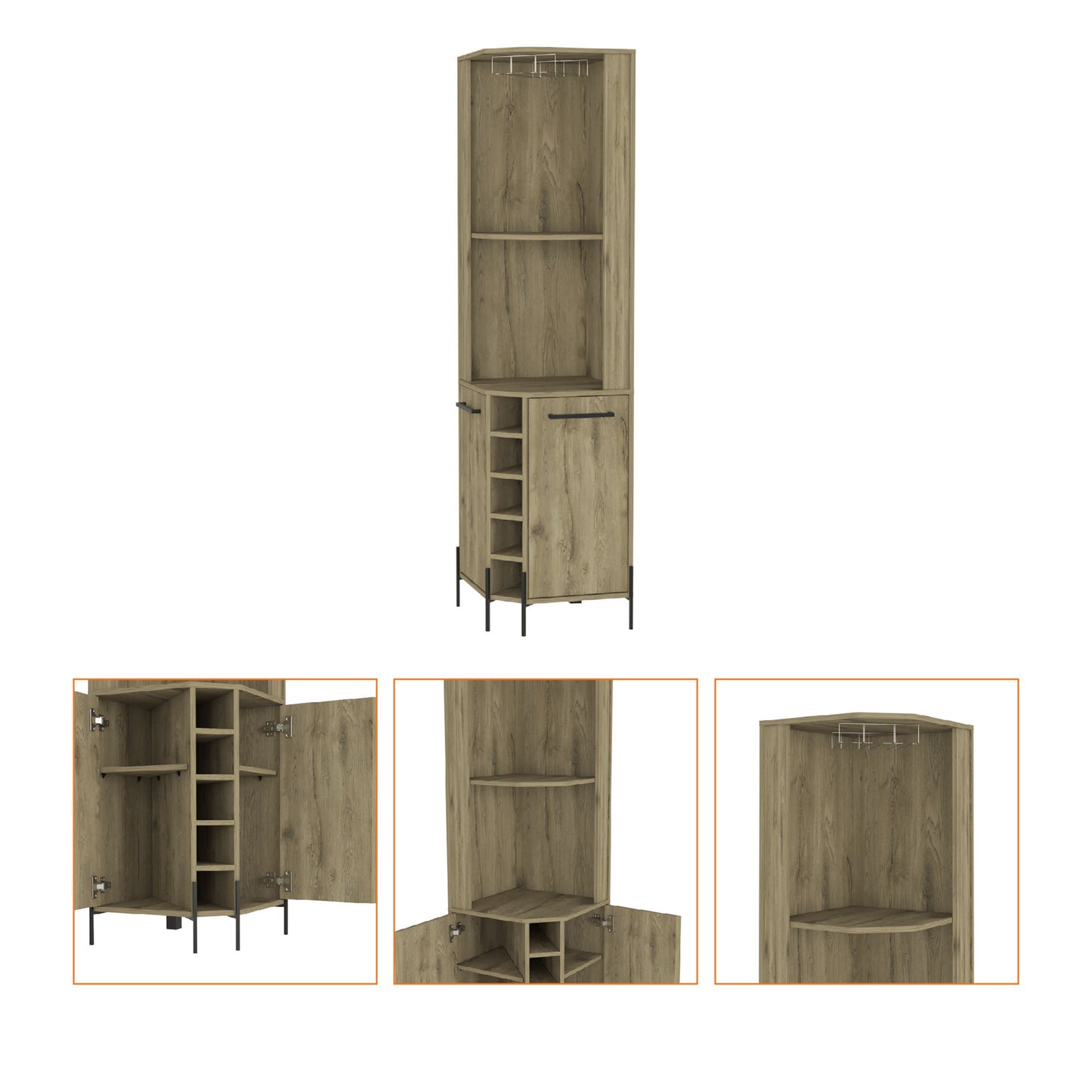 71" Natural Wood Corner Bar Cabinet With Two Doors