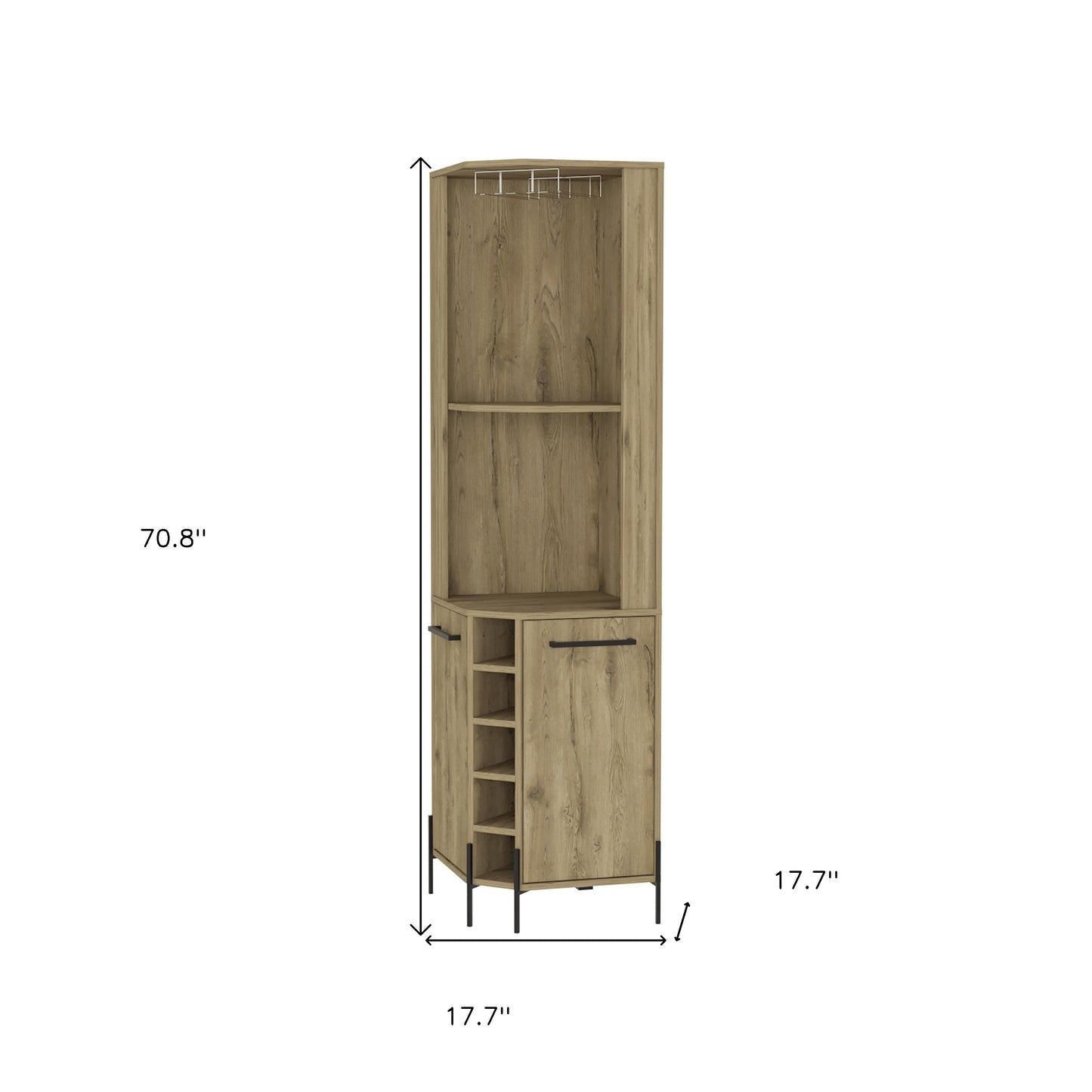 71" Natural Wood Corner Bar Cabinet With Two Doors