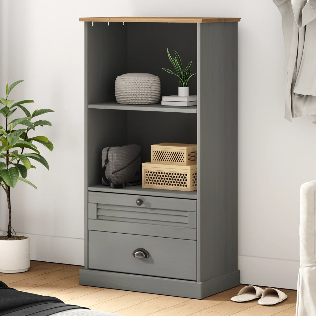 vidaXL Bookcase Storage 2 Tier Bookshelf with Drawers VIGO Solid Wood Pine